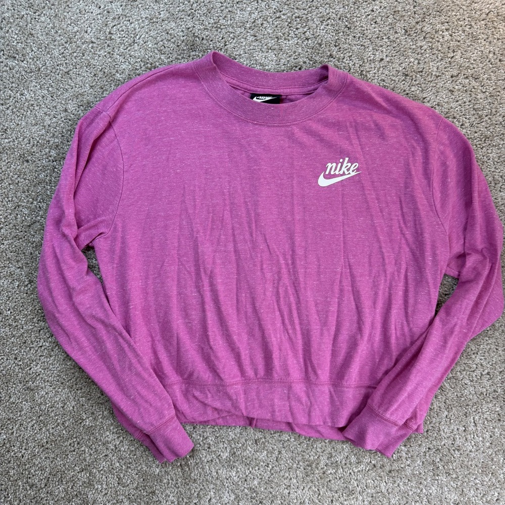 Nike Sweatshirt Womens Small Pink Jersey Logo Graphic Pullover Lightweight